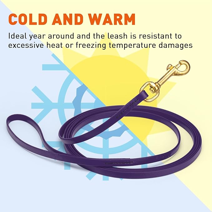 Viper Biothane K9 Working Dog Leash Waterproof Lead for Tracking Training Schutzhund Odor-Proof Long Line with Solid Brass Snap for Puppy Medium and Large Dogs, 15ft Violet Purple