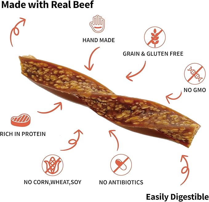 LuvChew Beef Dog Chew Twist Sticks, Puffed Human Grade Beef Dog Treat Sticks, Rawhide Alternative, Easy to Digest 10pcs/Pack