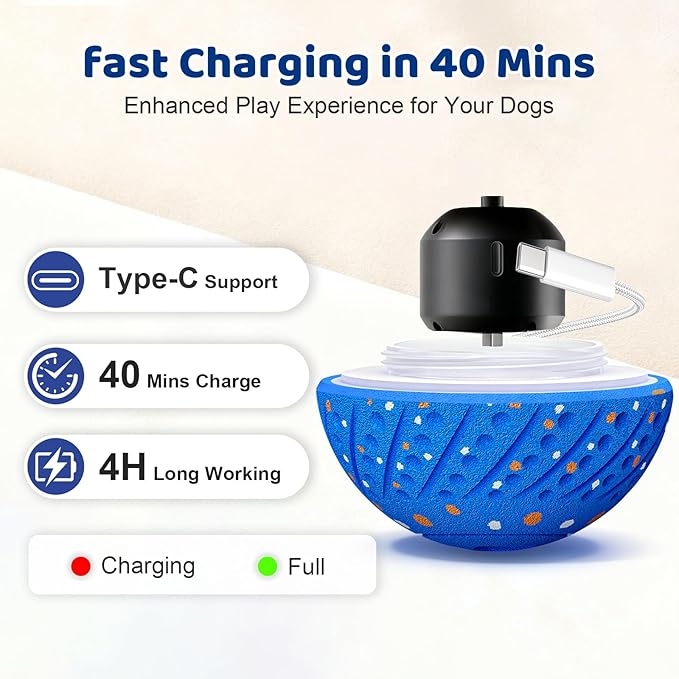 Sankell Interactive Dog Ball Toy - Smart Moving Bouncing Dog Ball with RGB Lights, E-TPU Material, 3 Play Modes Automatic Rolling Balls Toy for Small Medium Dogs Keep Them Busy(Blue)