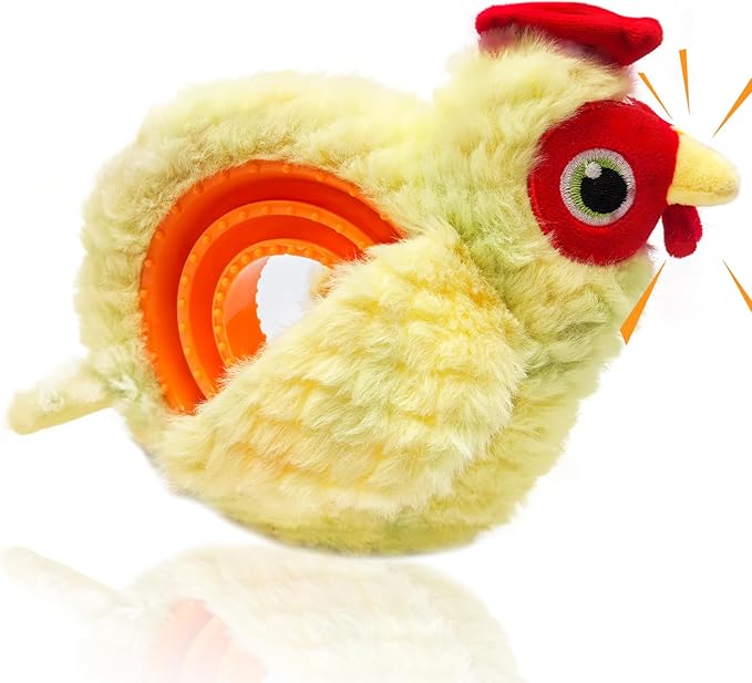 HUGEME Chicken Plush Tug of War Dog Toy, Stuffed Crinkle Dog Squeaky Toy with Slow Feeder Puppy Chew Toy for Small Medium Large Dogs