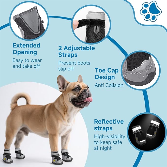 Hipaw Dog Shoes,Breathable Dog Boots for Hot Pavement,Non-Slip Paw Protector for Winter Snow,Lightweight Dog Booties for Small Medium Large Dogs,Outdoor Walking,Hiking,Indoor Hardwood Floor