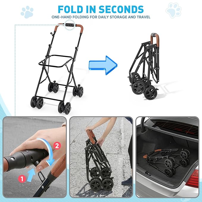 Magshion Foldable Double Pet Stroller for 2 Small & Medium Dogs and Cats, Detachable Top & Bottom Carriers, Breathable Mesh, One-Click Fold, Cat Stroller with No Zip Entry