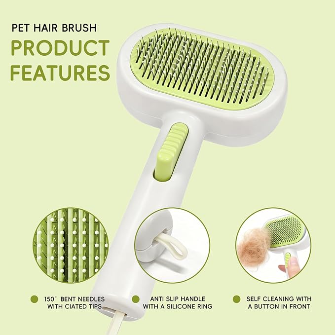 Professional Cat & Dog Deshedding Brush - 1-Button Release Grooming Tool for Long/Short Hair Cats, Dogs, Rabbits & Small Animals (White)