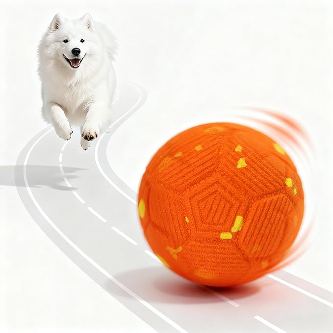Patzoober Smart Interactive Dog Ball, Dog Soccer Ball, Auto-Rolling, Bouncing and Rotating with Chew-Resistant E-TPU Material, IP54 Waterproof for Medium and Large Dogs (Orange)
