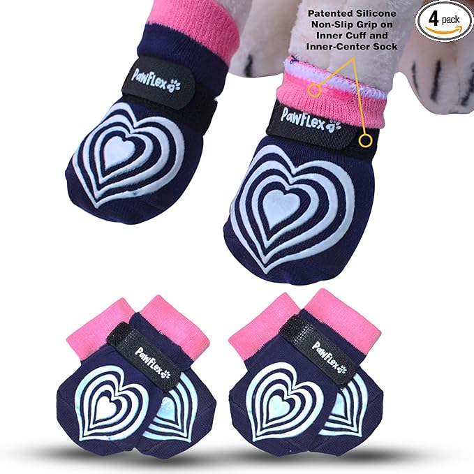 Medical Therapeutic Double Sided Non-Slip Cotton Dog Socks | PawFlex Comfy Pawz Silicone Grip on Inner Cuff No Twisting or Sliding Off | Senior & Disabled Dog Traction Control |Pet Paw Protection