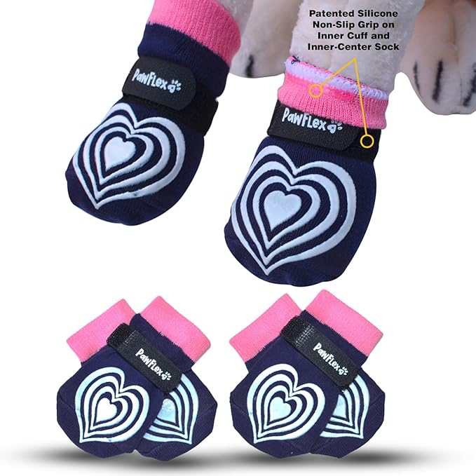 Medical Therapeutic Double Sided Non-Slip Cotton Dog Socks | PawFlex Comfy Pawz Silicone Grip on Inner Cuff No Twisting or Sliding Off | Senior & Disabled Dog Traction Control |Pet Paw Protection