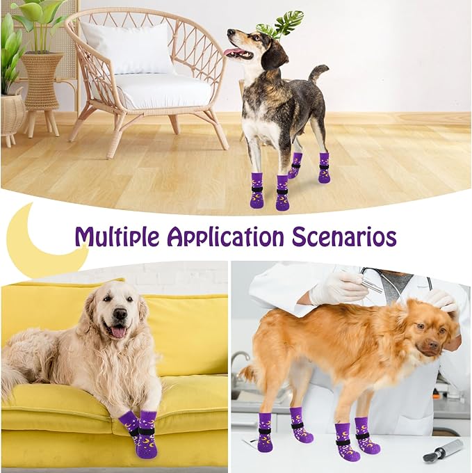 SCENEREAL Anti Slip Dog Socks to Prevent Licking Paws for Hardwood Floors, Double Sides Dog Shoes Boots & Paw Protectors for Hot/Cold Pavement, Dog Grippy Booties for Small Medium Large Senior Dogs