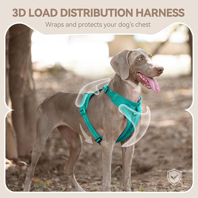 No Pull Dog Harness with Lycra, Three-Point Force Dispersion & 3D Padding, Adjustable Breathable Mesh for Small Medium Large Dogs(MARRS Green,XL)