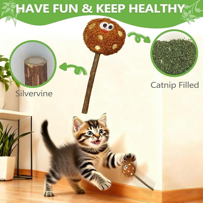 ALTABOMBA Silvervine Sticks for Cats, Lollipops Catnip Toys & Cat Chew Toy for Teeth Cleaning, Cat Toys for Indoor Cats (5-Pcs)