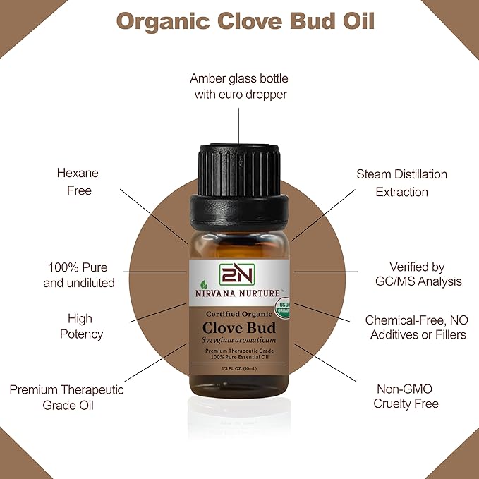 Nirvana Nurture Clove Bud Essential Oil USDA Certified Organic, 100% Pure Natural Premium Grade, Undiluted