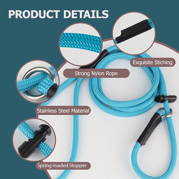 Slip Lead Dog Leash – Strong Nylon Training Rope with Spring-Loaded Adjustable Stopper – 5/16" x 7ft -No Pull Heavy Duty Leash for Small Medium Large Dogs(Light Purple, 7 FT)