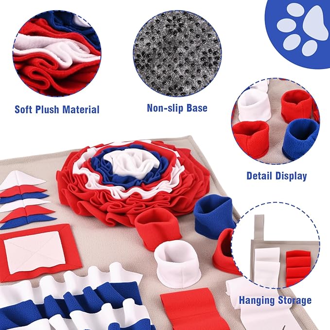 Snuffle Mat for Dogs, 32'' Long Slow Feeder Dog Treat Mat Interactive Dog Puzzle Toy Sniff Mat for Slow Eating Encourages Natural Foraging Skills for All Breeds Indoor & Outdoor Use (Blue)