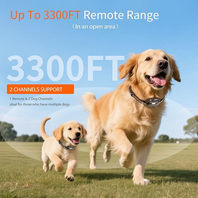Dog Shock Collar 2 Dogs (15-120Lbs),3300FT Dog Training Collar with Remote IPX7 Waterproof Shock Collar for Small Medium Large Dogs with Flashlight, Anti-Bark Collar,4 Training Modes