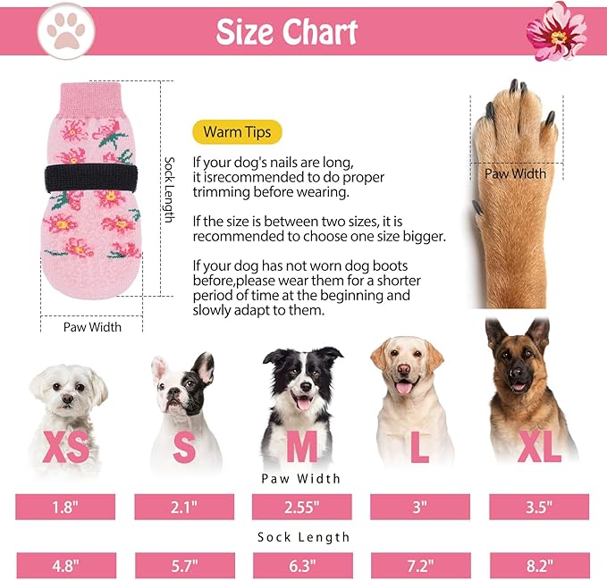 SCENEREAL Anti Slip Dog Socks to Prevent Licking Paws for Hardwood Floors, Double Sides Dog Shoes Boots & Paw Protectors for Hot/Cold Pavement, Dog Grippy Booties for Small Medium Large Senior Dogs
