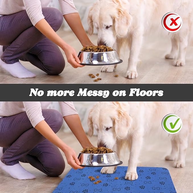 Dog Food Mats,Cat Absorbent Water Bowl Feeding Mats Pet Placemats for Food and Water Spot 12 * 20 inch
