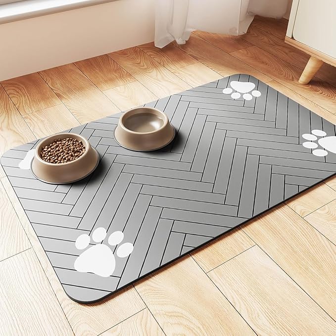 Absorbent Waterproof Pet Feeding Mat - Non-Slip Rubber Backing Quick Dry Food Water Bowl Mat for Dogs Cats (Light Gray, 20" L x 30" W)