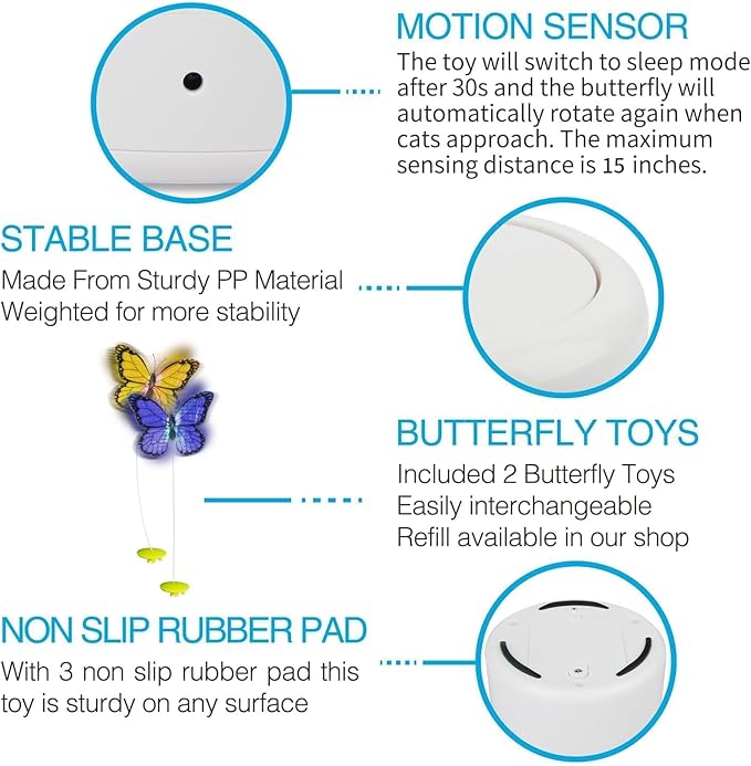 ALL FOR PAWS Interactive Butterfly Cat Toy, Automatic Cat Butterfly Wand Toy for Indoor Cats, Electric Fluttering Butterfly Cat Teaser Toy for Kittens