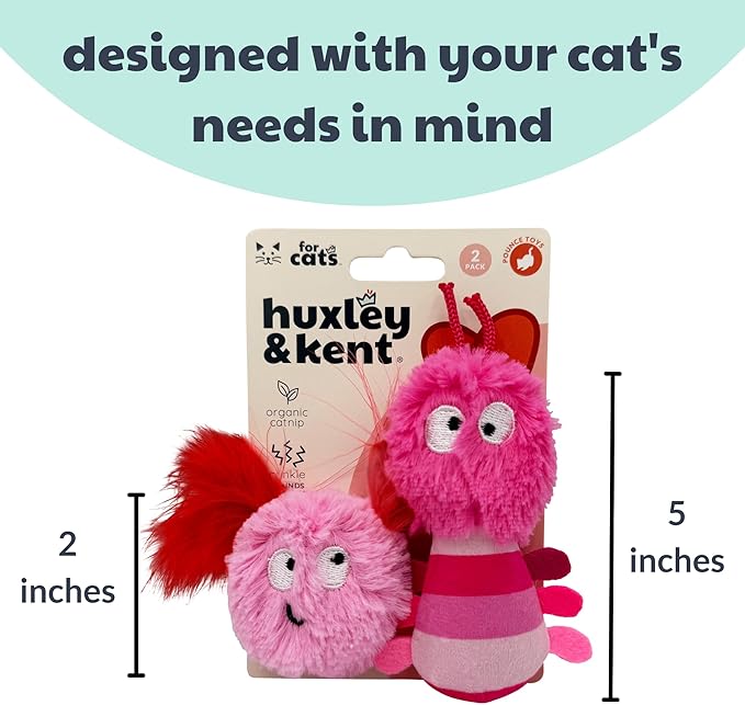 Huxley & Kent 2-Pack Plush Cat Toys | Love Bugs | Valentine's Day Strong Catnip Filled Cat Toy | Plush Kitten and Cat Toy with Catnip and Crinkle | Kittybelles