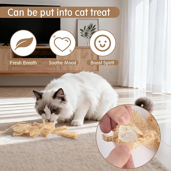 Natural Loofah Raffia Cat Chew Toy-7pcs Handmade Gum Massage Teether w/ Cat Wand Toy, Kitten Chew Stick, Interactive Teeth Cleaning Toys for Aggressive Chewers, Safe Kitten Bite Relief & Stress Relief