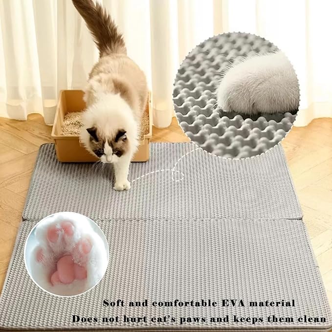 HCY&WLD Cat Litter Mat, Honeycomb Double Layer Cat Litter Trapping Mat, Waterproof Urine Proof Non-Slip, Scatter Control, Less Waste, Easier to Clean (Light Gray, 45" X 26")