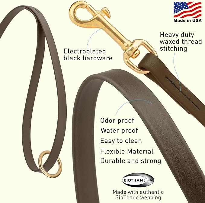 Viper Biothane K9 Working Dog Leash Waterproof Lead for Tracking Training Schutzhund Odor-Proof Long Line with Solid Brass Snap for Puppy Medium and Large Dogs 6ft, Dark Chocolate Brown