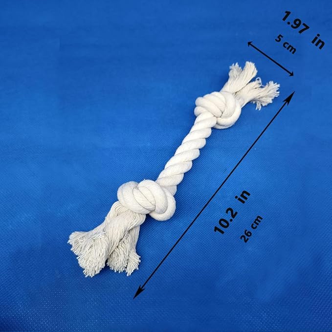 GOGOTAIL 2-Pack Dog Rope Toys for Small & Medium Dogs – Durable 10" Cotton Chew Tug Toys with 2 Knots for Puppy Teething, Dental Cleaning, Boredom Relief, Indoor & Outdoor Play, White