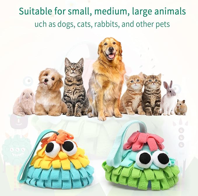 Squeaky Dog Snuffle Food Toys, Hide and Seek Enrichment Puzzle Toys for Boredom, Slow Eating, Training Foraging Skills and Stress Relief, for Puppy Cats Rabbits