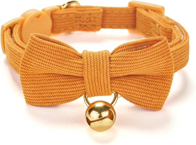 Cotton Breakaway Cat Collar with Bow Tie and Bell, Adjustable Cute Soft Corduroy Kitten Collars for Girl and Boy Cats