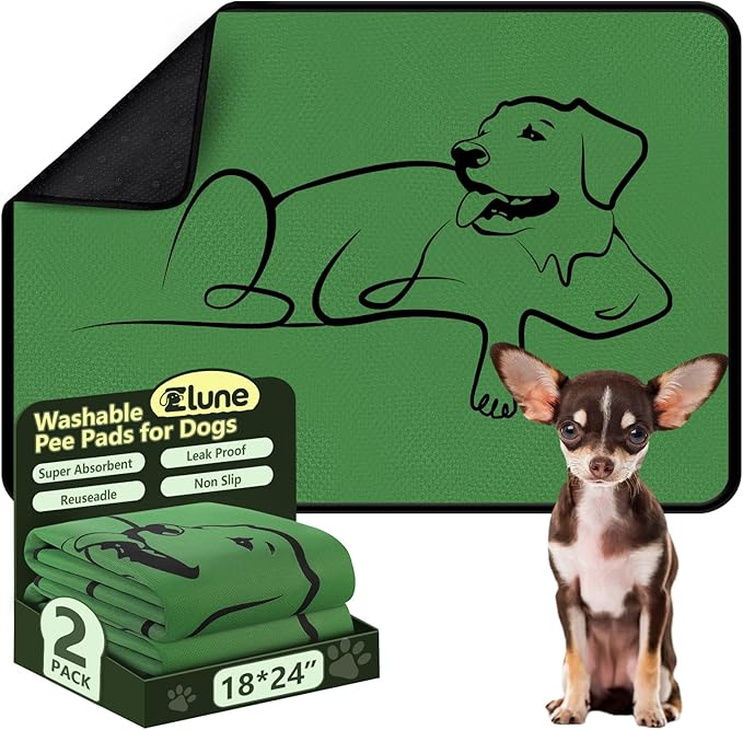 2 Pack Washable Pee Pads for Dogs 18"x24", Reusable Training Puppypads Absorbency Non-Slip & Leak-Proof for Pet Whelping Box Playpen Crate Sofa Bed Floors (Green)