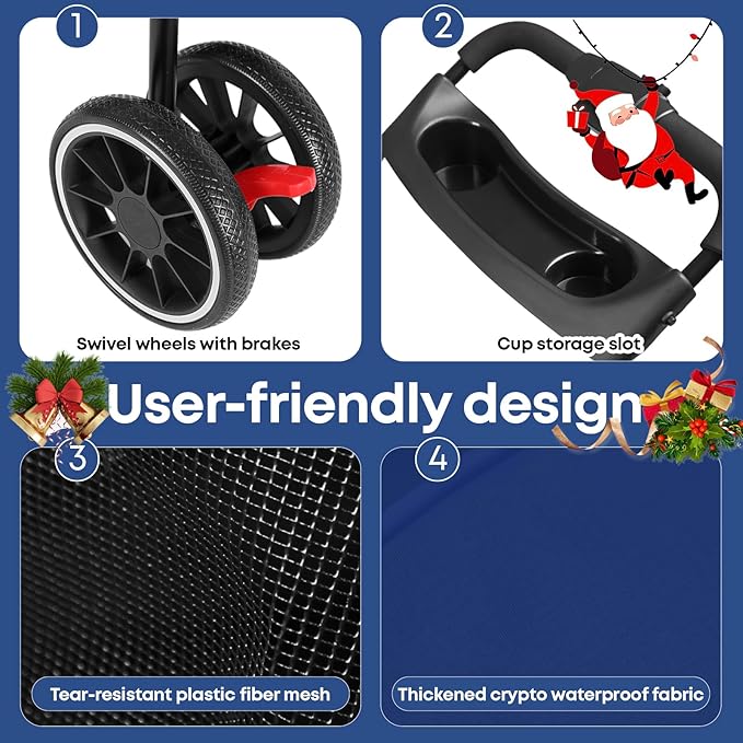 Pet Stroller,Dog Stroller for Small Medium Dogs Cats,3 Wheels,Foldable,with Breathable Mesh Canopy,Cup Holders,Easy Assembly,Navy Blue