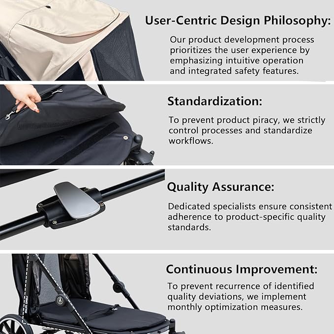 Dog Stroller for Large Dogs up to 50kg One-Button-Collapsing Cat Stroller for 2 Large Cats 360° Wear-Resistant Rubber Wheels Mesh Windows. (Khaki, 39"x24"x31.5")