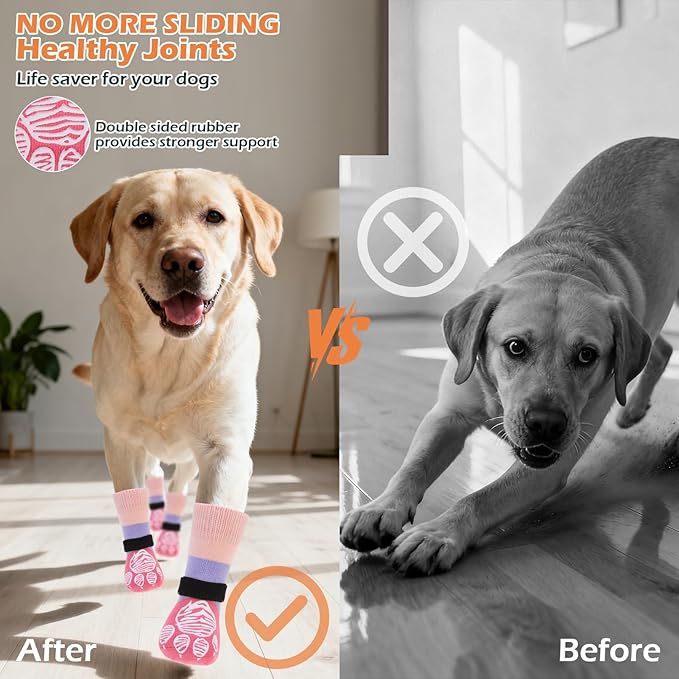 EXPAWLORER Anti Slip Dog Socks to Prevent Licking Paws, Dog Shoes for Cold Winter, Dog Booties for Hardwood Floors, Dog Boots & Paw Protectors with Grippers for Small Medium Large Senior Dogs L