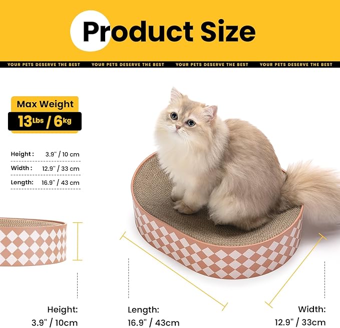 Oval Cat Scratcher Bed, 2-in-1 Cat Scratching Board, Natural Corrugated Cardboard Scratch Pad Lounge, Sealed Base Traps Debris,No Assembly Kitty Furniture,Stylish Colors Blends Any Home Decor
