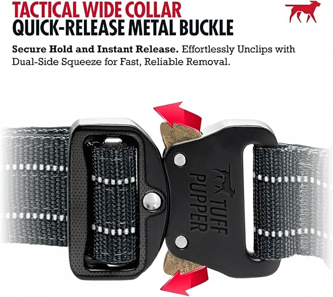 Tuff Pupper Tactical Dog Collar with Handle | Heavy Duty Adjustable Dog Collar | Military Nylon Collar for Medium Dogs | Quick-Release Buckle | Soft Padded Comfort | Training Control (Black, Medium)