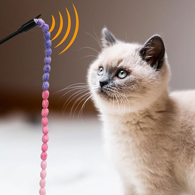 MeowAroma Interactive Cat Toys, 3 Pcs Cat Wand Toys for Indoor Kitten with Colorful Bead Shape Hemp Rope and Small Bell, Kitty Teaser String Toy for Indoor Cats to Chase and Exercise