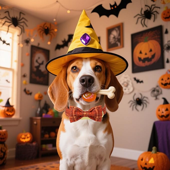 Unique style paws Cotton Dog Collar with Bow Autumn Puppy Collar with Halloween Orange Brown Grid for Small Medium Large Boys Girls Dogs