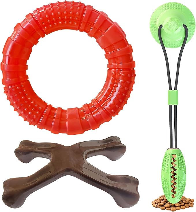 Durable Dog Chew Toys 3 Pack – Tough Dog Toys for Aggressive Chewers, Fun & Secure Interactive Pet Toys for Medium to Large Dogs
