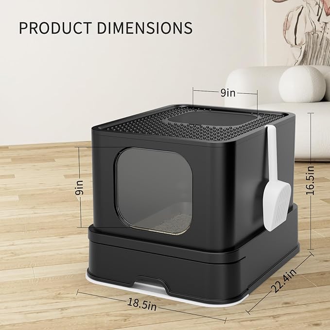 RIZZARI Stainless Steel Cat Litter Box: Large Leak-Proof Odor-Free Design - XXL All Black - for Indoor Cats Pet Owners Solution