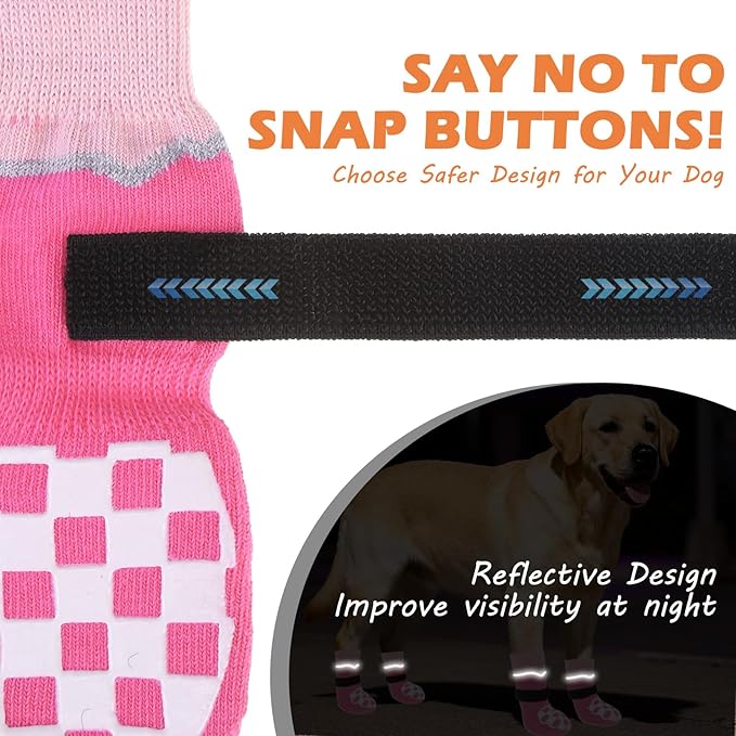 EXPAWLORER Dog Socks to Prevent Licking Paws with Grippers for Hardwood Floors Anti Slip, Reflective Dog Cold Winter Shoes Booties Boots & Paw Protectors with for Small Medium Large Senior Dogs XL