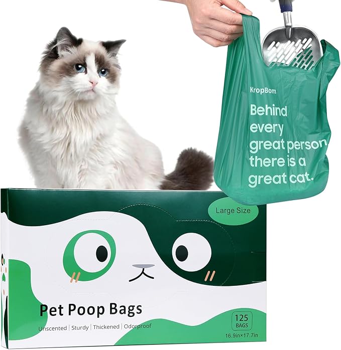 125 Count Cat Poop Bags Large Pet Waste Sacks with Handles, Disposable Litter Bags for Pet Poop, Extra-Thick Waste Bags Easy Tie Leak-Proof Strengthen Unscented