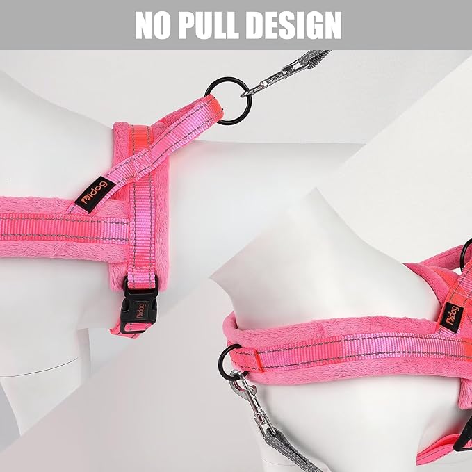 Didog Soft Flannel Padded Dog Vest Harness, No Pull/Quick Fit Reflective Dog Strap Harness, Easy for Training Walking (L:Chest 26-32", Pink)