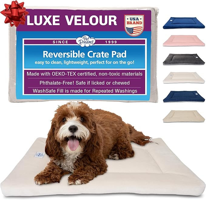 Pet Dreams Dog Crate Pad - Washable Kennel Mat, Crate Pads for Dog Cages, Non-Toxic, Flat Indoor Cat Bed, Fits iCrate 18, 24, 30, 36, 42, 48 Inches (Ivory, Medium, 30")