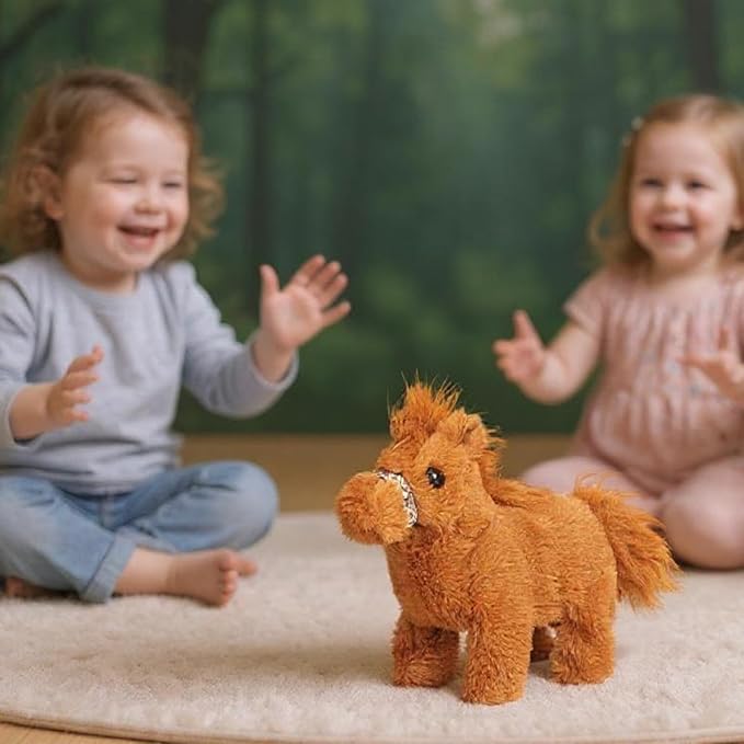 Easfan Walking Pony Toy Plush Interactive Pony Electric Plush Pet Toy with Sound Stuffed Animal Christmas Birthday Gifts for Kids Toddlers,8"