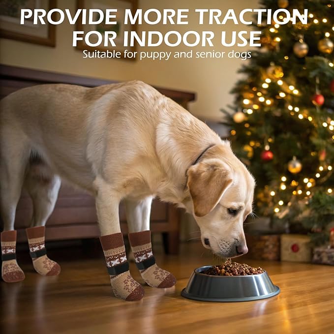 EXPAWLORER Anti Slip Dog Socks to Prevent Licking Paws, Soft Dog Boots & Paw Protectors, Dog Booties for Hardwood Floors, Shoes for Small Medium Large Senior Dogs, Khaki M
