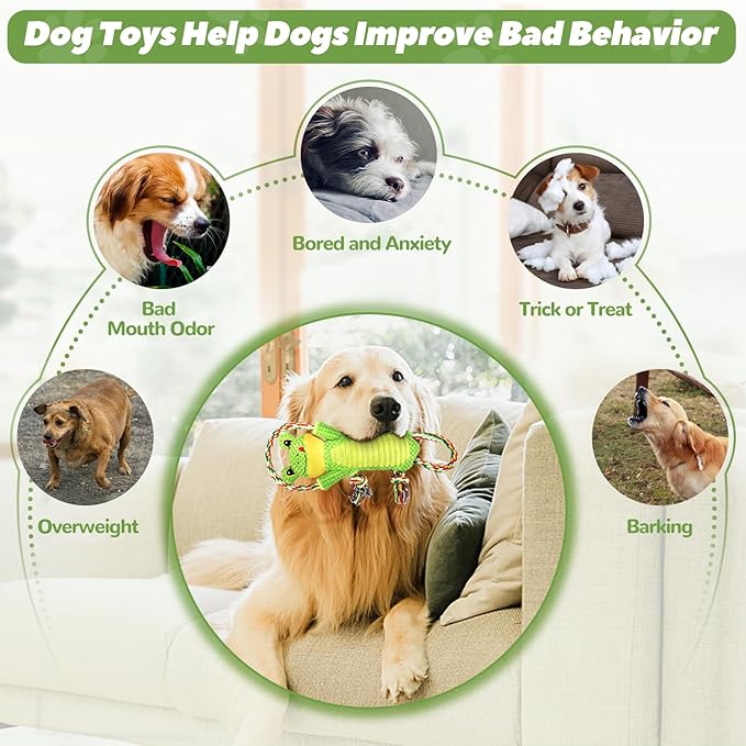 Letsmeet Plush Dog Toy with Crinkle Paper and Ropes - Small Interactive Puppy Toys for Medium to Large Dogs