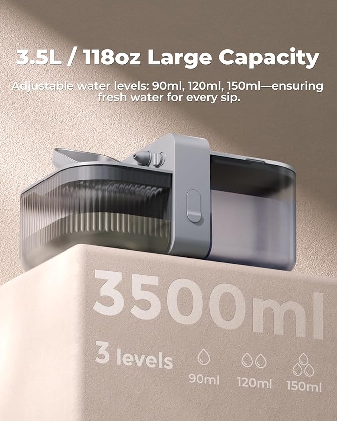 No-Filter Wireless Cat Water Fountain, 3.5L Stainless Steel Pet Fountain for Cats & Dogs – Wastewater Separation, Auto Refill, Ultra-Quiet 3000mAh Battery, Indoor Smart Water Dispenser