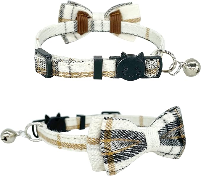 KUDES 2 Pack Cat Collars Set, Cat Collar Breakaway with Cute Bow Tie and Bell, Adjustable from 7.5-10.8 Inch, Soft and Comfortable for Kitten and Some Puppies