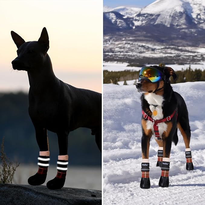 BINGPET Anti-Slip Dog Socks for Hardwood Floors,Injury Prevent Licking Dog Booties,Traction Control Paw Protector Dog Shoes for Hot Pavement with Reflective Straps for Small Medium Large Dogs