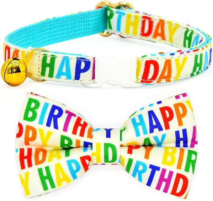 Happy Birthday Cat Breakaway Collar Bow Tie with Bell, Wedding/Birthday Cat Accessories