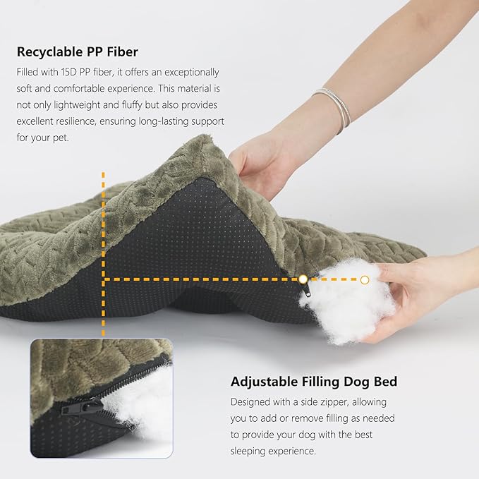 Puppy Bed for Small Dogs Washable Ultra Soft Crate Bed for 22 inch Cages with Anti-Slip Cozy Soft Sleeping Pillow Up to 15 lbs Pets,22 x 13 Olive Green